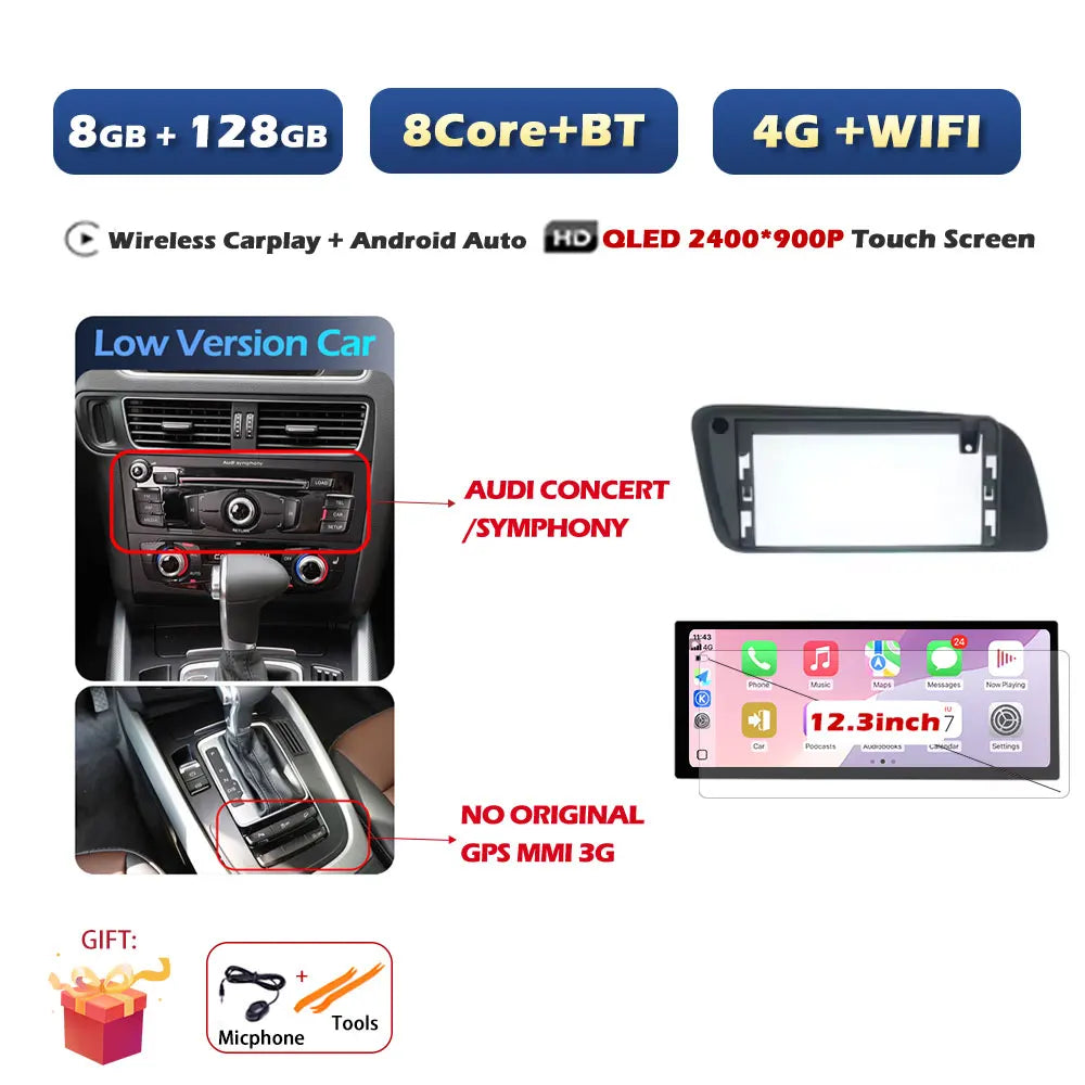 Car Stereo with Apple CarPlay & Android Auto, Compatible with Audi Q5 (2009-2017)