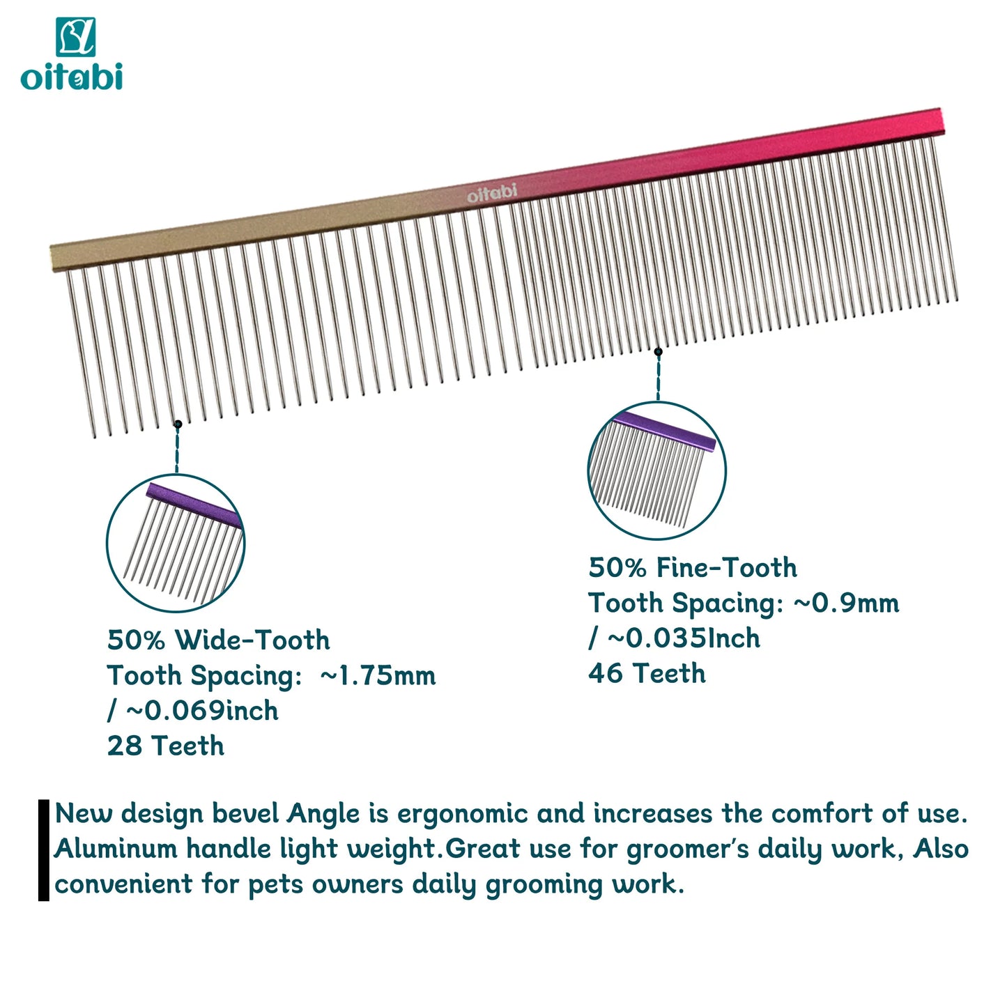 OITABI Professional Pet Grooming Comb, Gradient Pet Deluxe Pointed Tail Comb for Cat & Dog Styling Finishing and Fluffing Comb