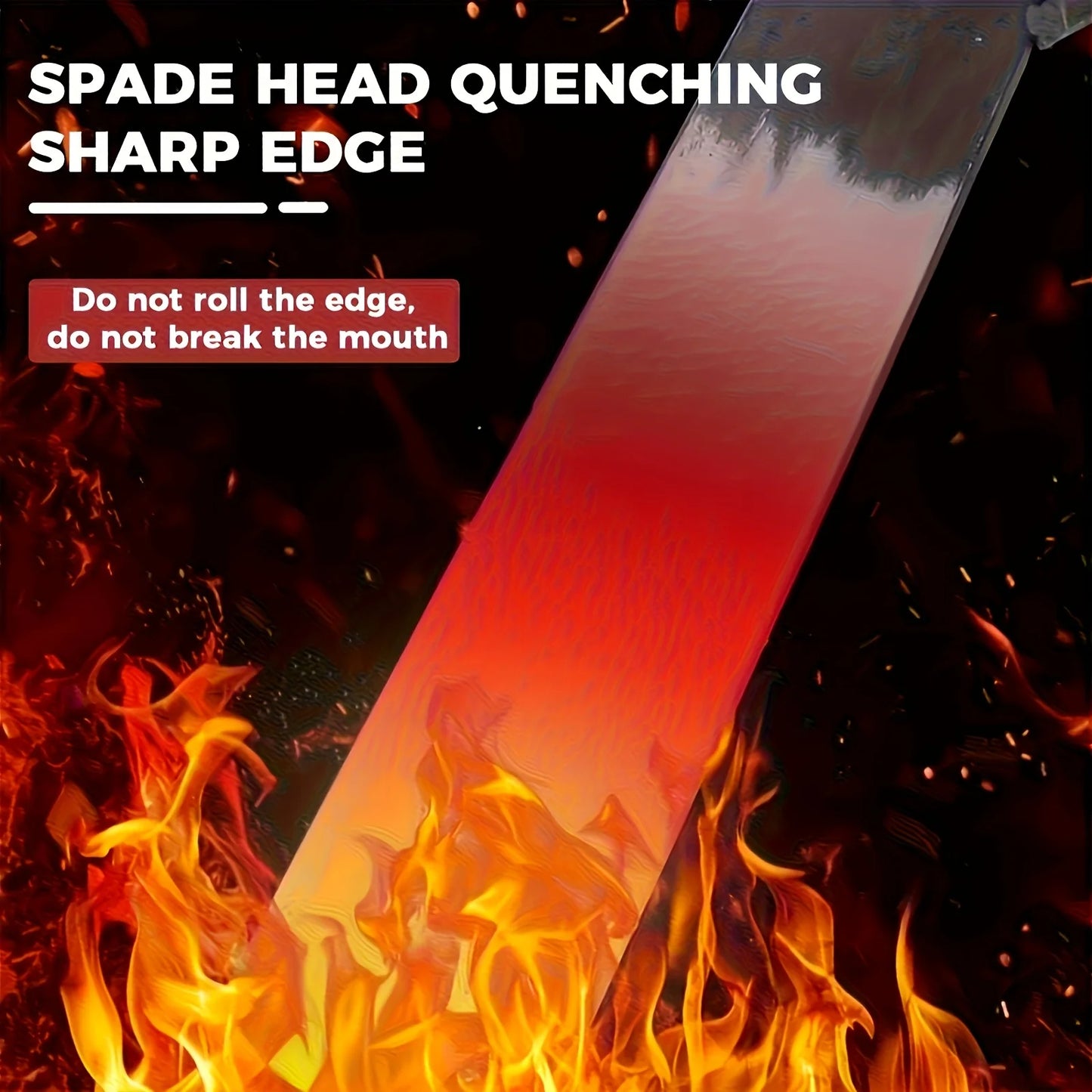 Heavy-Duty Manganese Steel Garden Spade - Reinforced Blade, Hardened Edge, Solid Wood Handle. No Electricity Needed.
