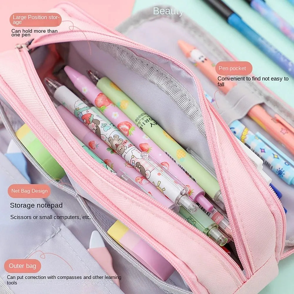 3/4 Compartment Pencil Case Multilayers Large Capacity School Student Pencil Cases Transparent Partition Pen Divider Pen Bag