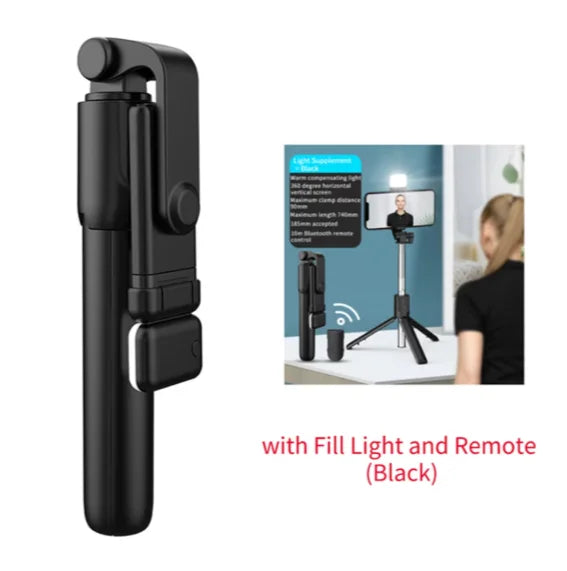 Wireless Selfie Stick with Tripod Stand and Light, Bluetooth Remote, Extendable for iPhone, Mobile Phone, TikTok Live Streaming