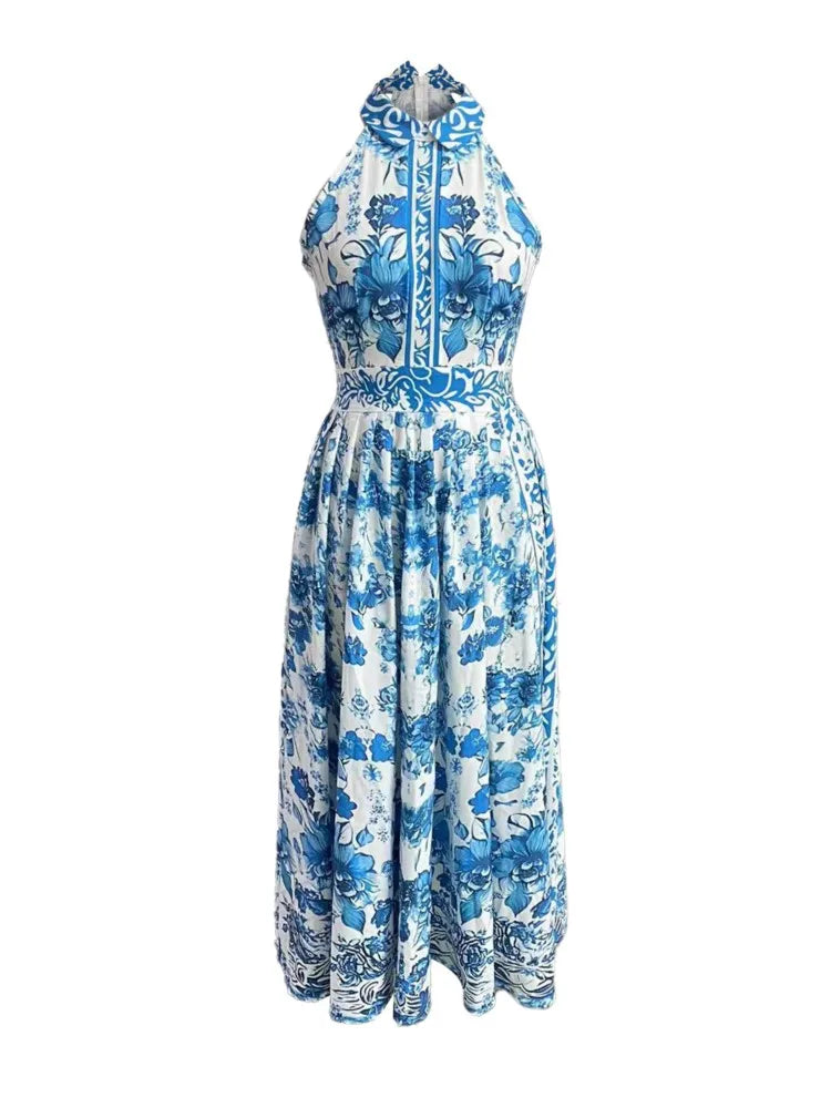 Elegant Women's Retro Flower Print Summer Evening Dress