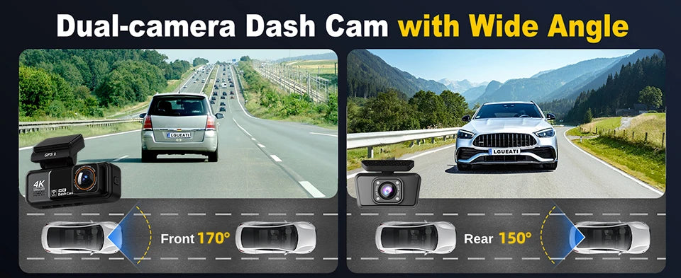 Acceo 4K Dashcam WIFI GPS CAR Video Recorder Dual Lens Support 2.5K Rear Camera Night Vision 24H Parking Monitoring Black Box