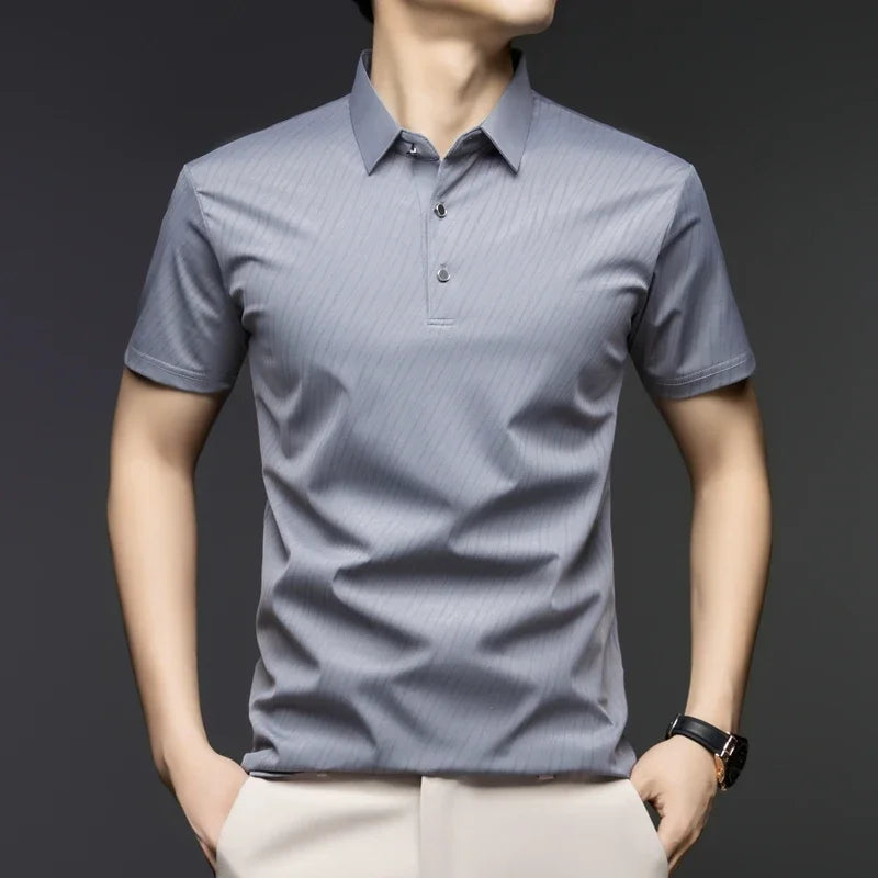 Men's Striped Polo Shirt - Quick-Dry Turn Collar, Moisture-Wicking
