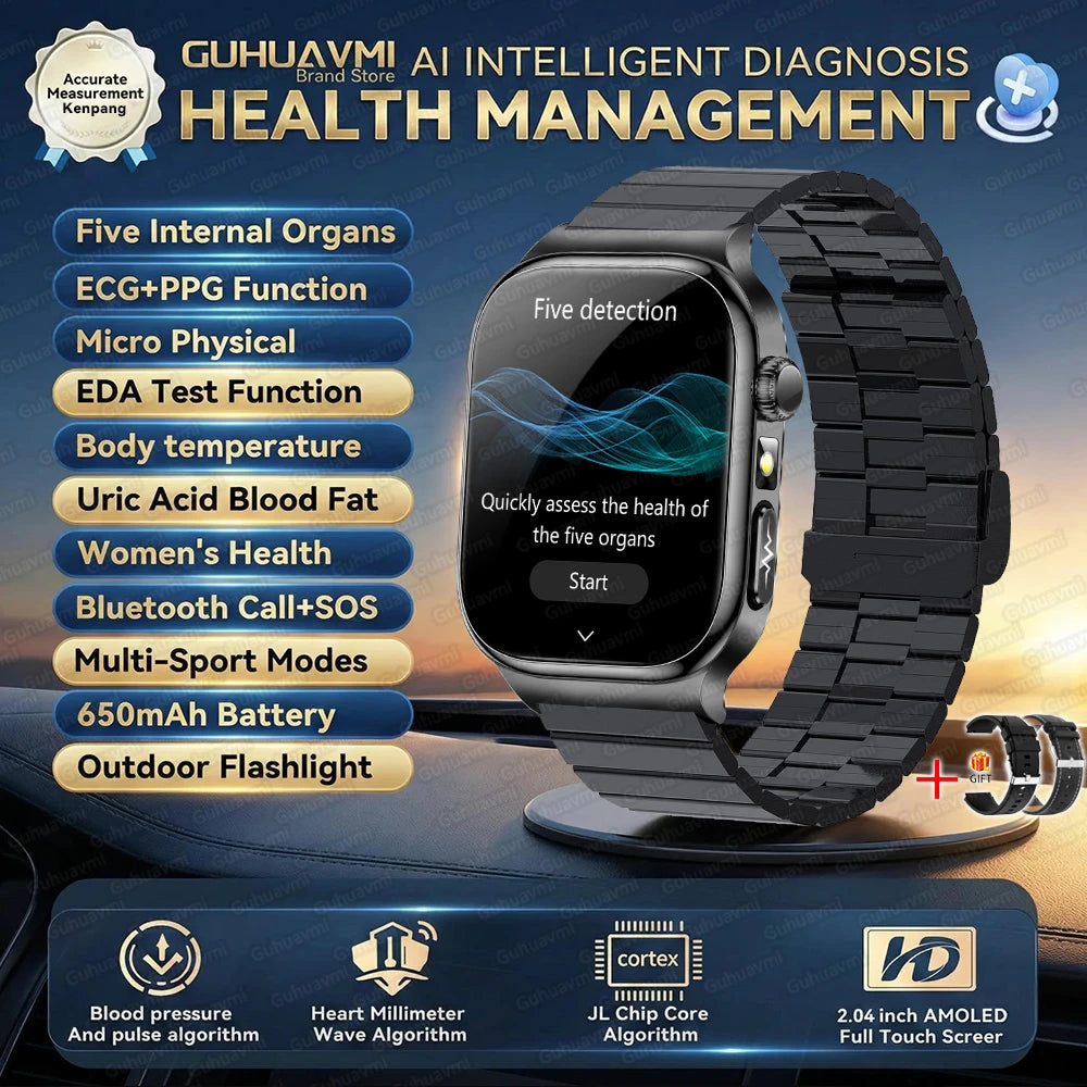 2026 Five-Organ Health Smart Watch – Body Fat, Uric Acid, ECG, Blood Pressure & Bluetooth Call | Men & Women