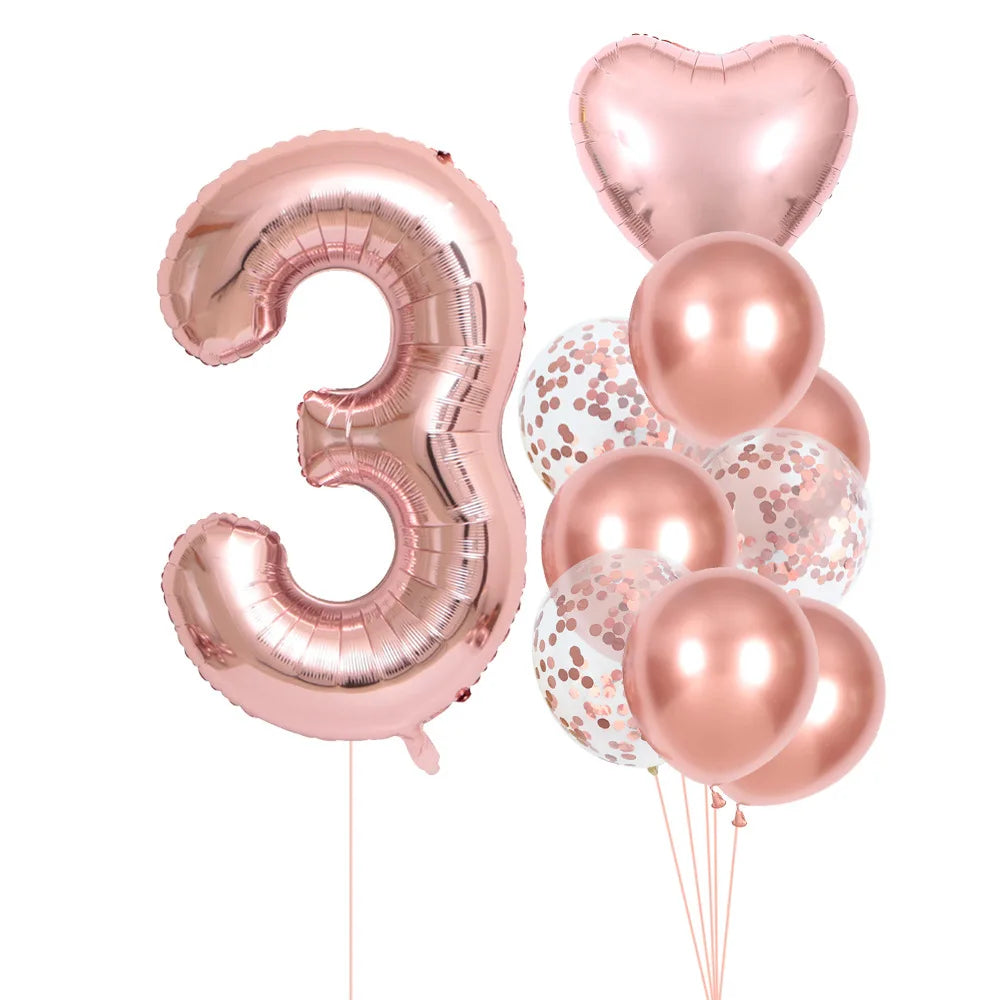 40 Inch 0-9 Rose Gold Number Balloons Set Birthday Party Wedding Celebration Ceremony Wedding Room Decoration Supplies