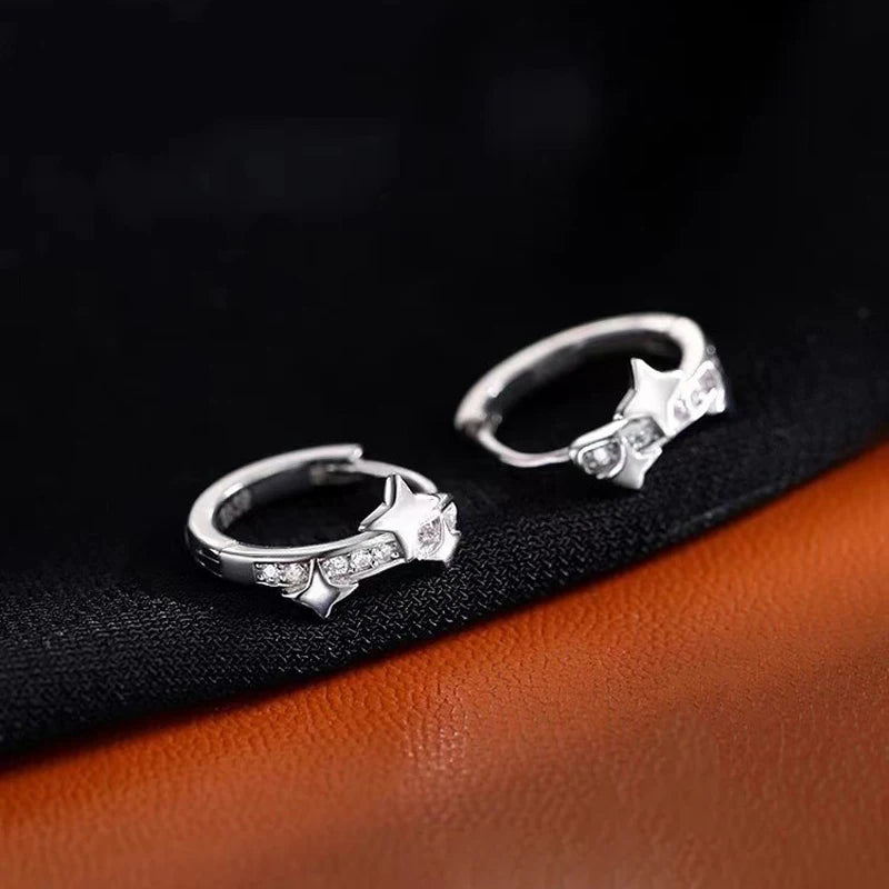 Four-Star Hoop Earrings — Zircon Circle Studs for Women