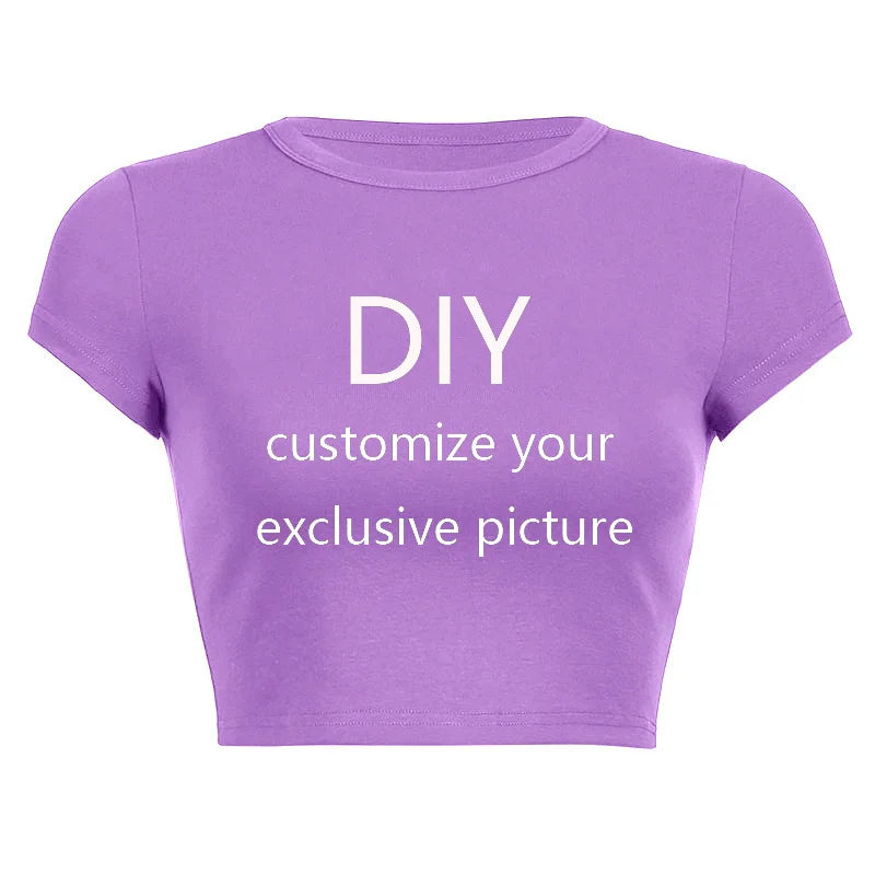 2026 New Summer Short Sleeve O Neck Your Exclusive DIY Print Pattern Customize Cropped Navel Women Crop Tops Fashion T-Shirt