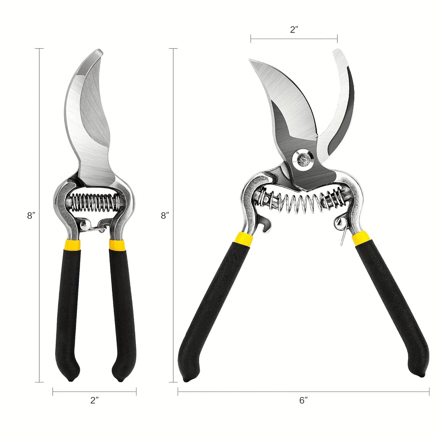 Deli Heavy Duty Steel Curved Blade Pruners, Garden Pruning Shears, 8" Gardening Hand Pruners Cutter Bush, Shrub & Hedge Clippers