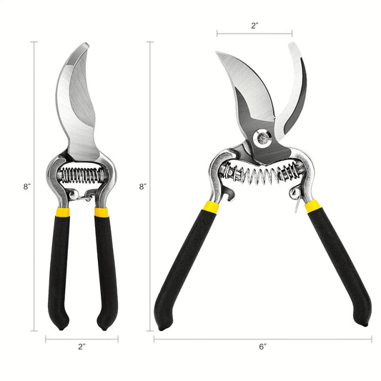 Heavy Duty Steel Curved Blade Hand Pruners - 8" Garden Pruning Shears