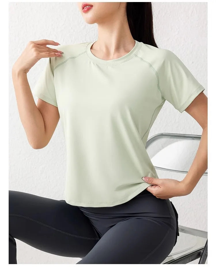 Women's Sport Short Sleeve T-Shirt Summer New Loose Quick Dry Breathable Mesh Yoga Fitness Top OutdoorWear ﻿