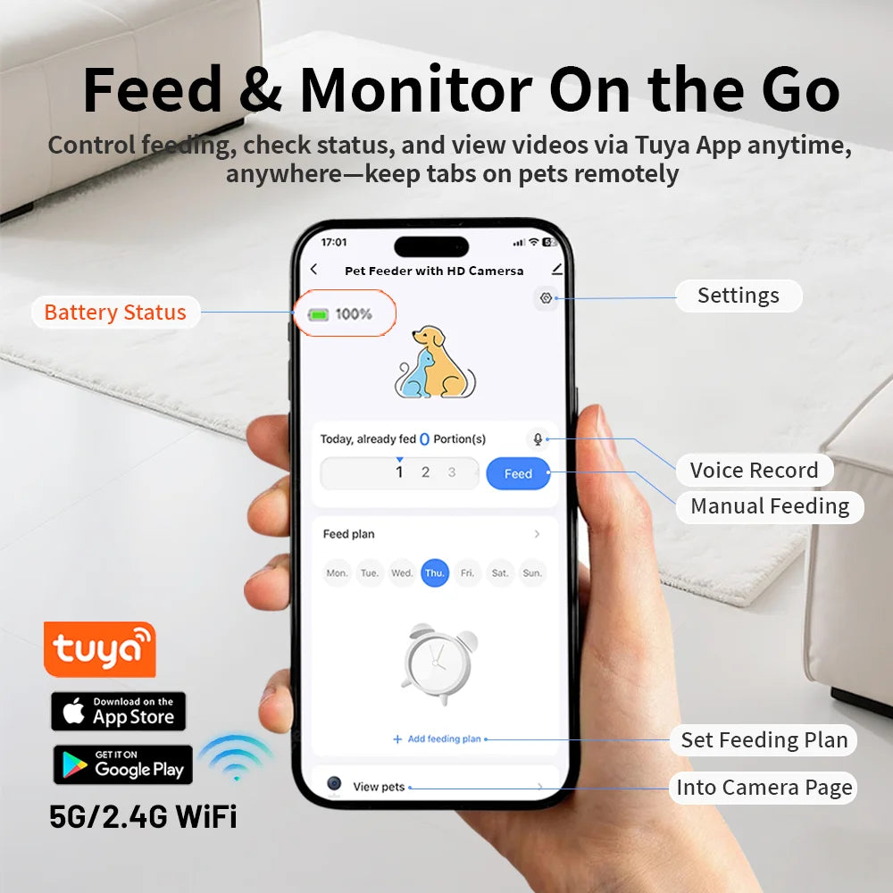 FURPIPI Smart Pet Feeder with 1080P Elevated Camera – Tuya App Control | 4.5L Auto Cat & Dog Food Dispenser
