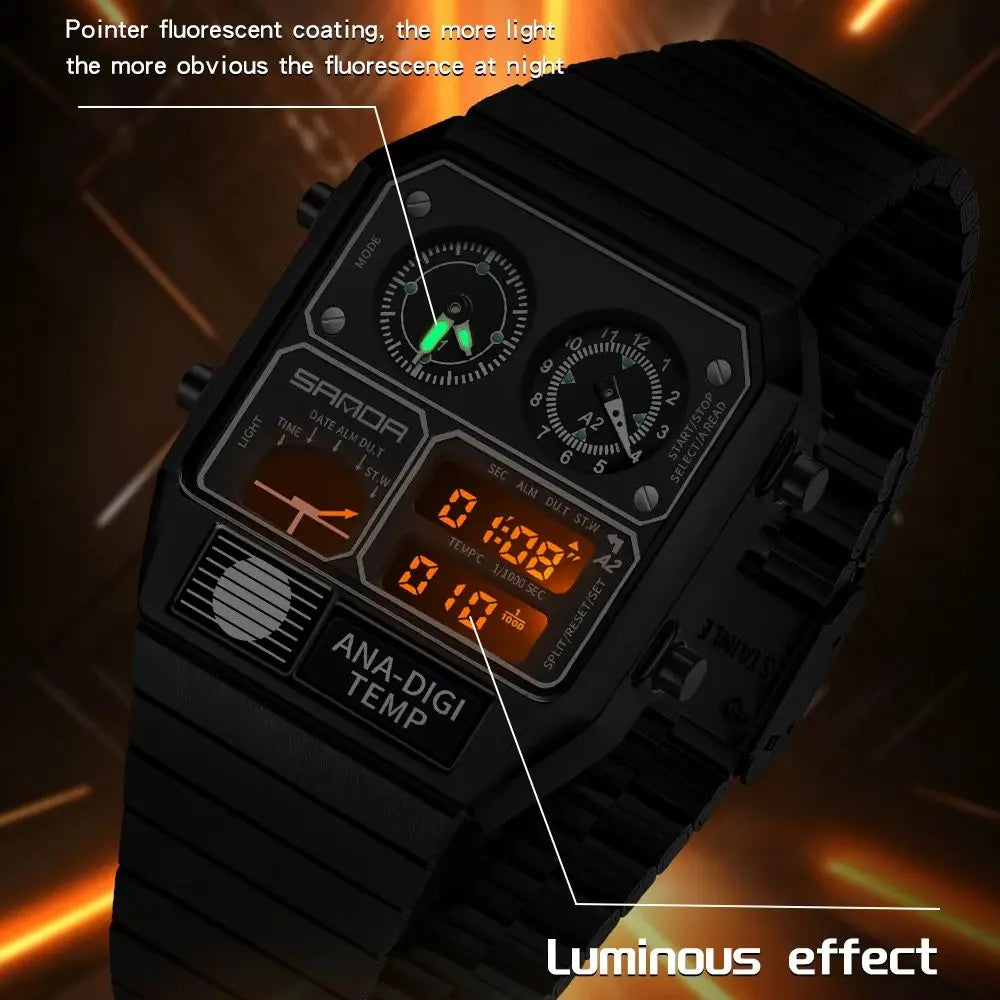 SANDA Fashion Hot 3192 Men Watch Thermometer Stopwatch Timing Men's Digital Wristwatch Multifunctional Waterproof Man Watches