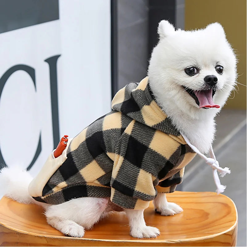 Plaid Hooded Pet Hoodie with Zipper Pocket - Soft Fleece Dog Sweatshirt - photo 6