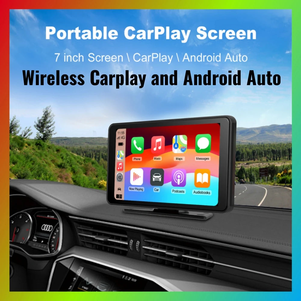 Wireless CarPlay Screen for Car 7" HD Portable Stereo Touchscreen For Apple CarPlay & Android Auto CarPlay Screen with Backup