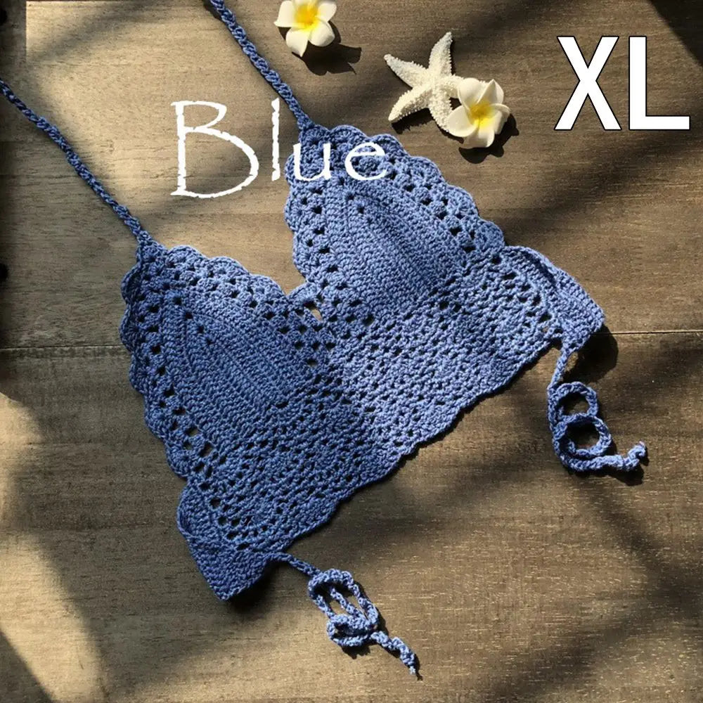 Sexy Beachwear Halter Neck Vest Crochet Crop Top Knit Bralette Bra Boho Beach Camisoles Bikini Tank Backless Tops