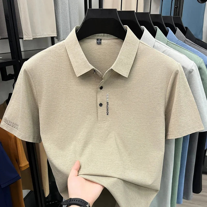 Men's Melange Polo Tee - Lapel Three-Button, Sleeve Graphic