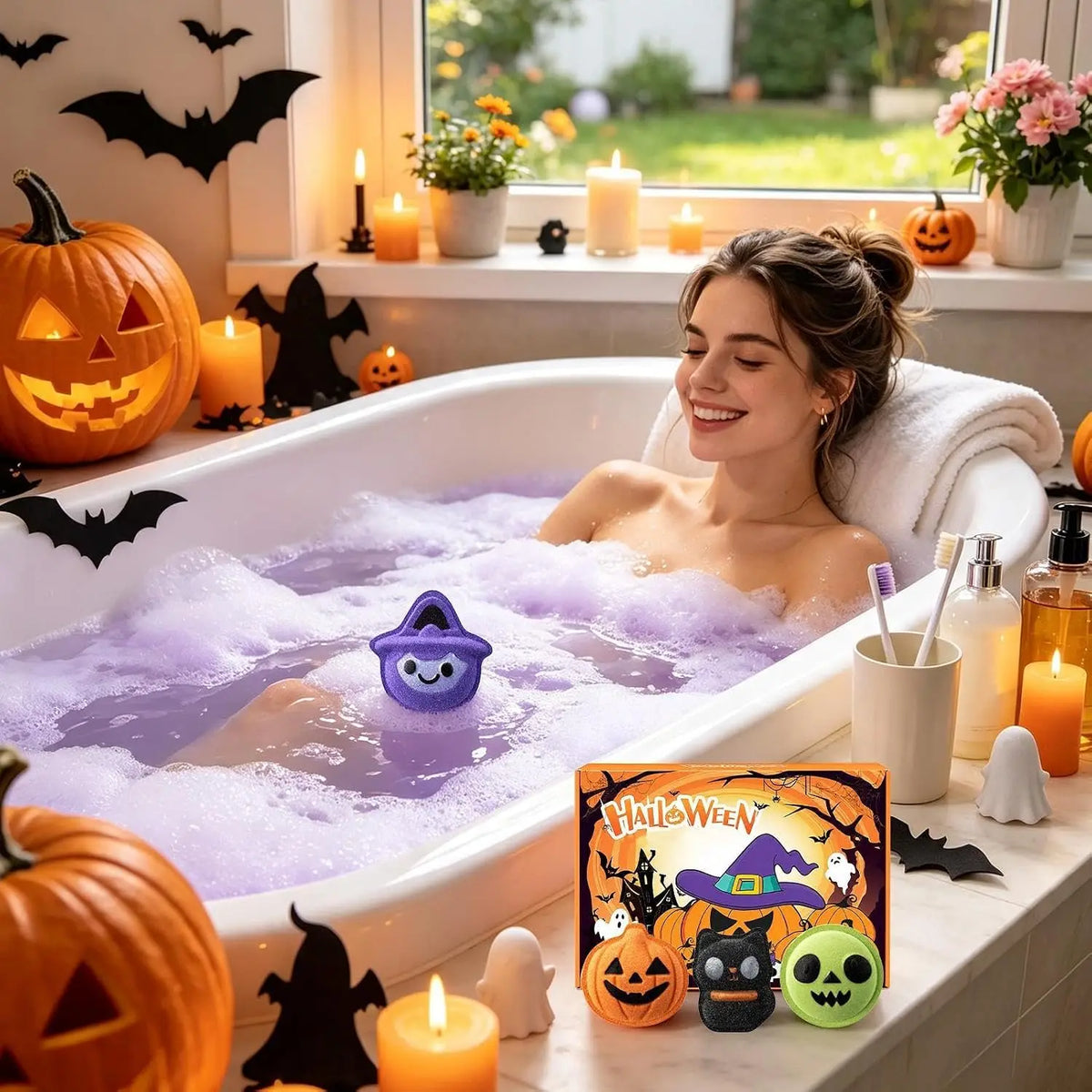 Halloween Bath Bomb Set, 6-piece, Weird Shape, Pumpkin Ghost Bat Witch Cat Bath Bomb Set, Halloween Boys and Girls Gift