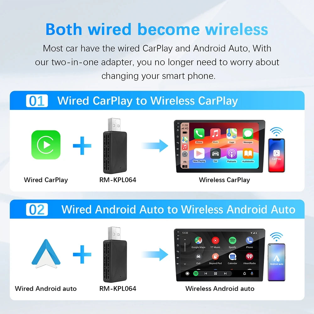 Wireless CarPlay & Android Auto Adapter, Compatible with Kia Sportage, K5, Carnival, Soul & Seltos