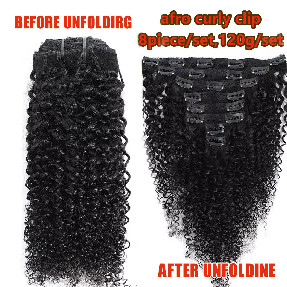 Afro Kinky Curly Clip in Hair Extensions Real Human Hair for Women Brazilian Kinky Curly Human Hair Clip in Extensions 8Pcs 120G