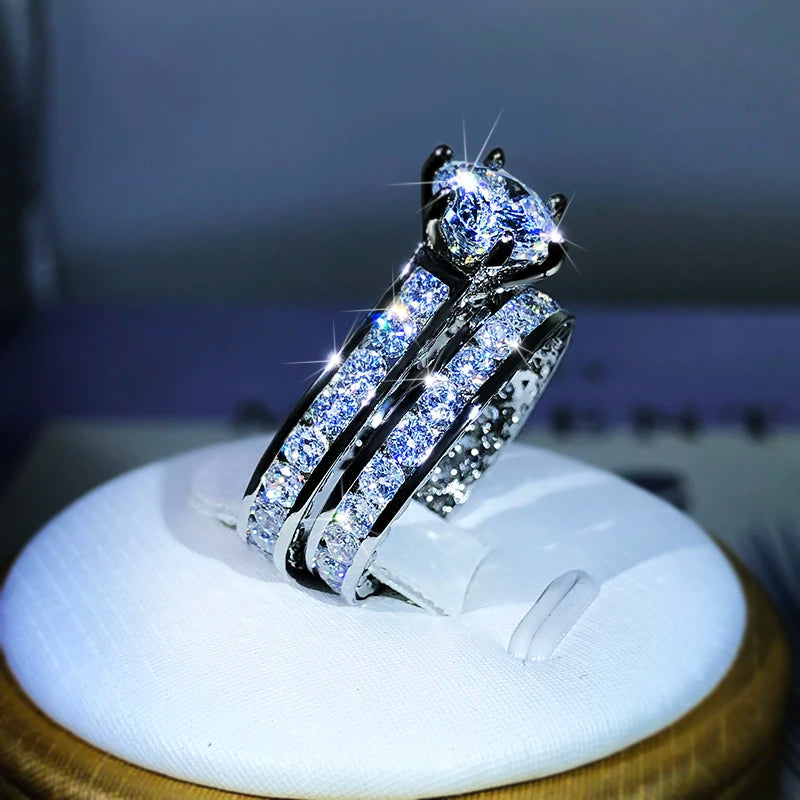 925 Silver 2-Piece Engagement Ring Set – Two-Tone Zircon