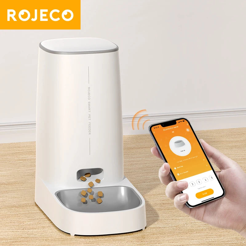 ROJECO Smart WiFi Automatic Cat Feeder – 4L Remote Control Kibble Dispenser for Cats & Dogs | Single & Dual Bowl