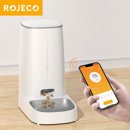 ROJECO Smart WiFi Automatic Cat Feeder – 4L Remote Control Kibble Dispenser for Cats & Dogs | Single & Dual Bowl