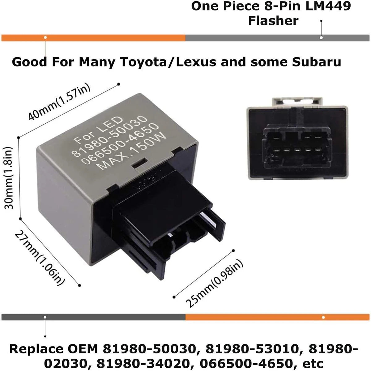 8-Pin LM449 81980-50030 066500-4650 Electronic LED Flasher Assy Relay Fix Compatible with Lexus Scion or Toyota LED Turn Signal