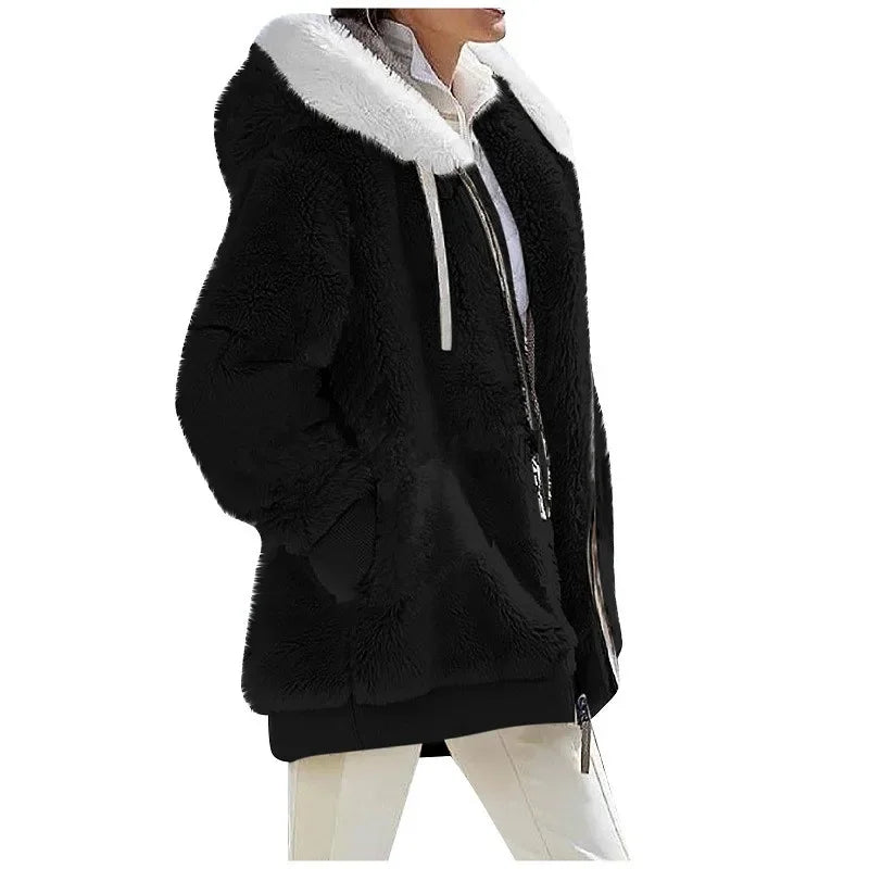 Women's Hooded Fleece Zip Jacket, Casual Winter Coat