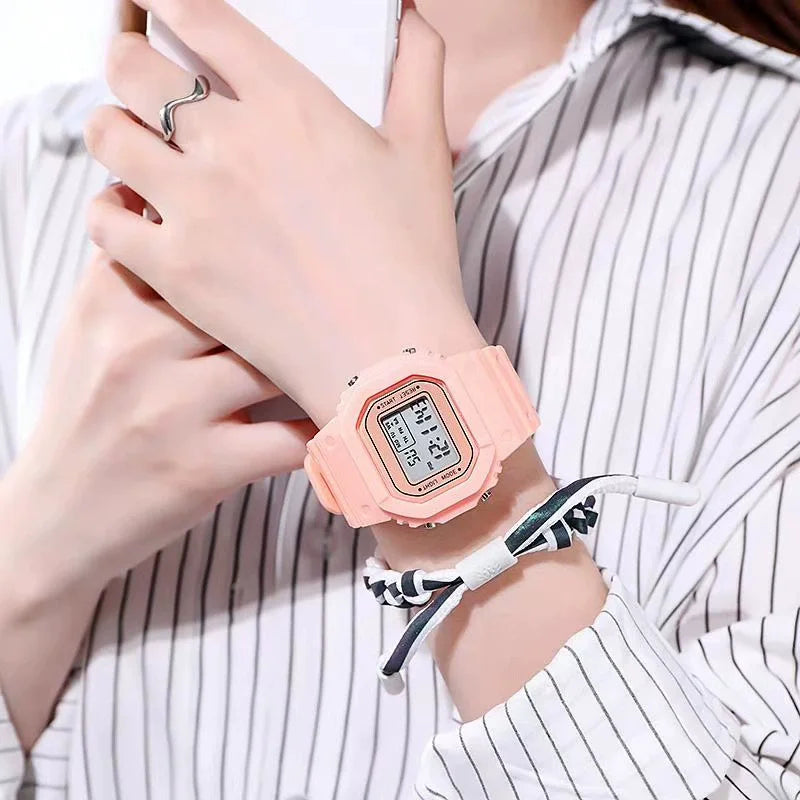 LED Sports Watch for Boys & Girls Student Electronic Square Digital Waterproof Rubber Clock Colorful Men Women
