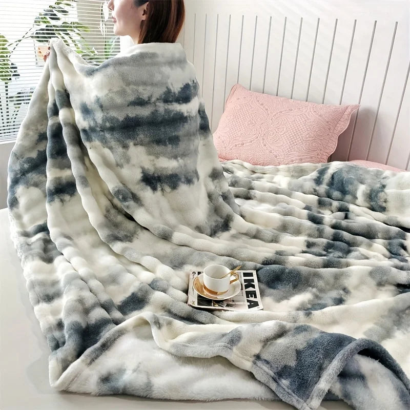 Faux Rabbit Fur Bed Blanket, Soft Thick Plush Throw