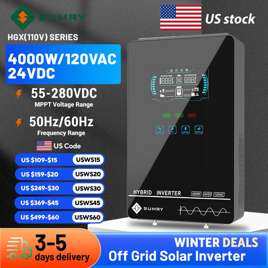 SUMRY 4KW 6KW 120V Off Grid Solar Inverter 24V 140A 5600W MPPT Charger Pure Sine Wave Home Inverter 6.25 Inch LCD Display