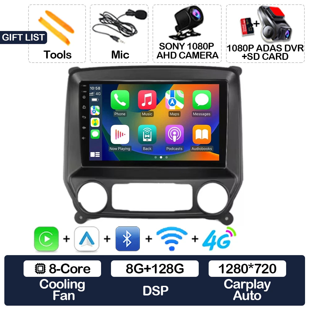 Android 16 Car Radio For Chevrolet Silverado 3 GMTK2 2014 2015 2016 2017 2018 Carplay Auto 2K Screen Multimedia Video Player GPS