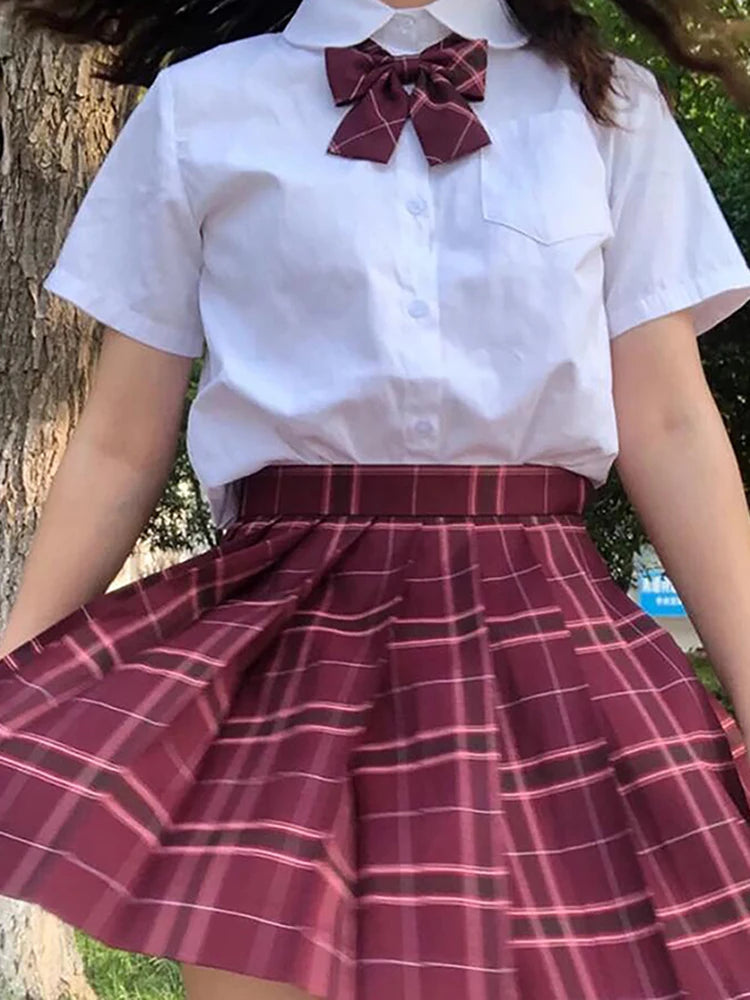 ZOKI Plaid Pleated Mini Skirt – Bow Knot High Waist Preppy Style | Harajuku Aesthetic Women's A-Line Dance Skirt | S-XXL