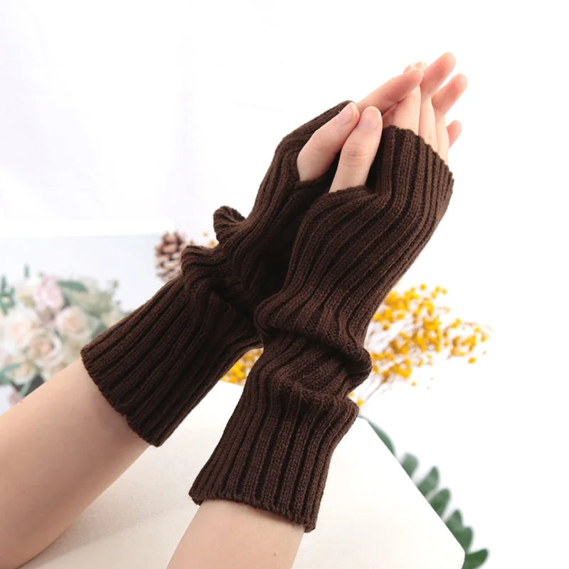 Women's Long Knit Fingerless Gloves, Arm Warmers