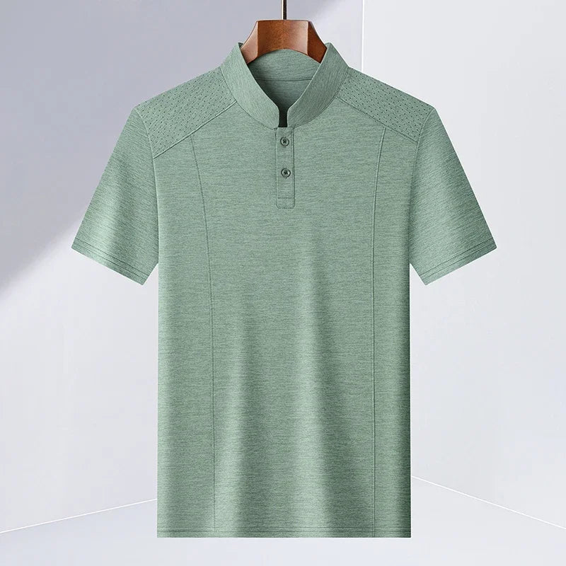 Men's Split-Neck Tee - Vented Perforated Fabric, Breathable Slim