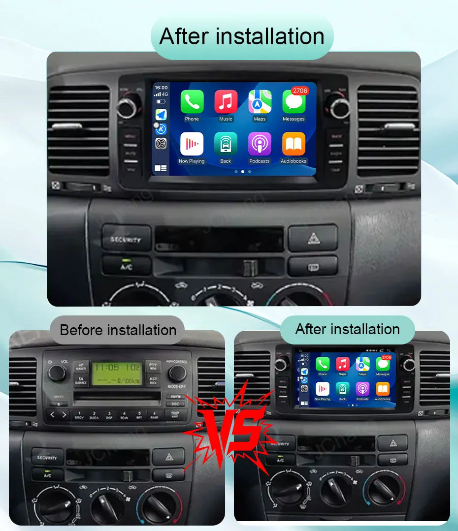 7"Android Car Radio for Toyota Corolla E120 2003-2006 Wireless CarPlay Android Auto GPS WiFi BT FM HD Touch Screen Stereo Player