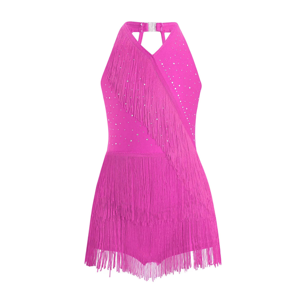 Girls rhinestone fringe Latin leotard dress