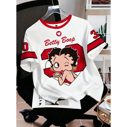 Betty Boop Cartoon 3D Print Short Sleeve T Shirt Men Women Family Matching Parent Kids Summer Casual Sport Daily Graphic Tee