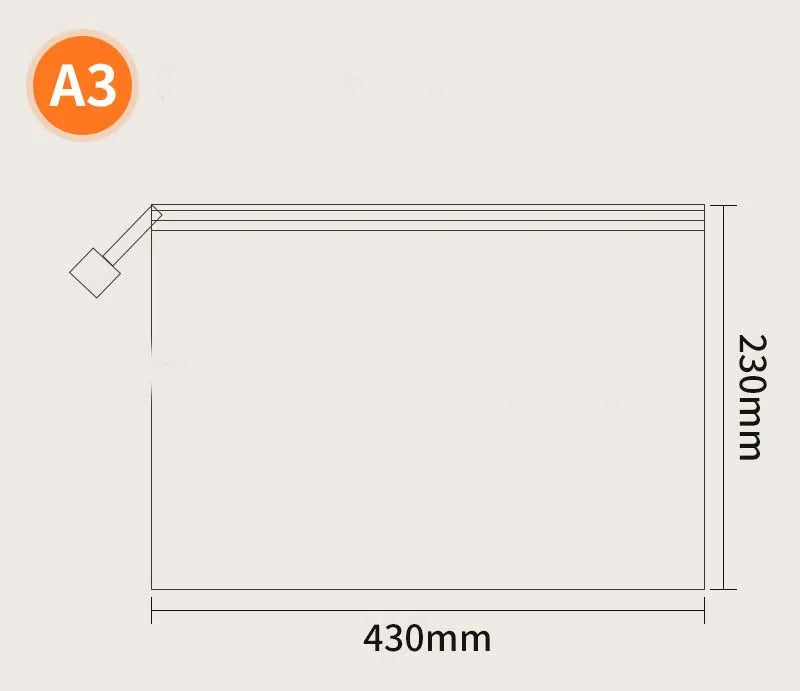 A3 A4 A5 Plastic Folder File Envelope Poly Stationery Storage Waterproof Zipper PVC Organizer Bag Document Paper Office