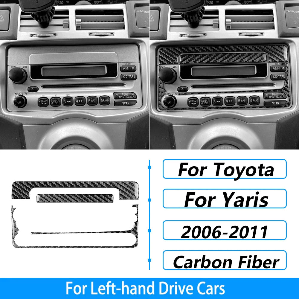 For Toyota Yaris 2006-2011 Carbon Fiber Central Control AC CD Air Outlet Gear Shift Panel Cover Trim Set Car Accessories Sticker