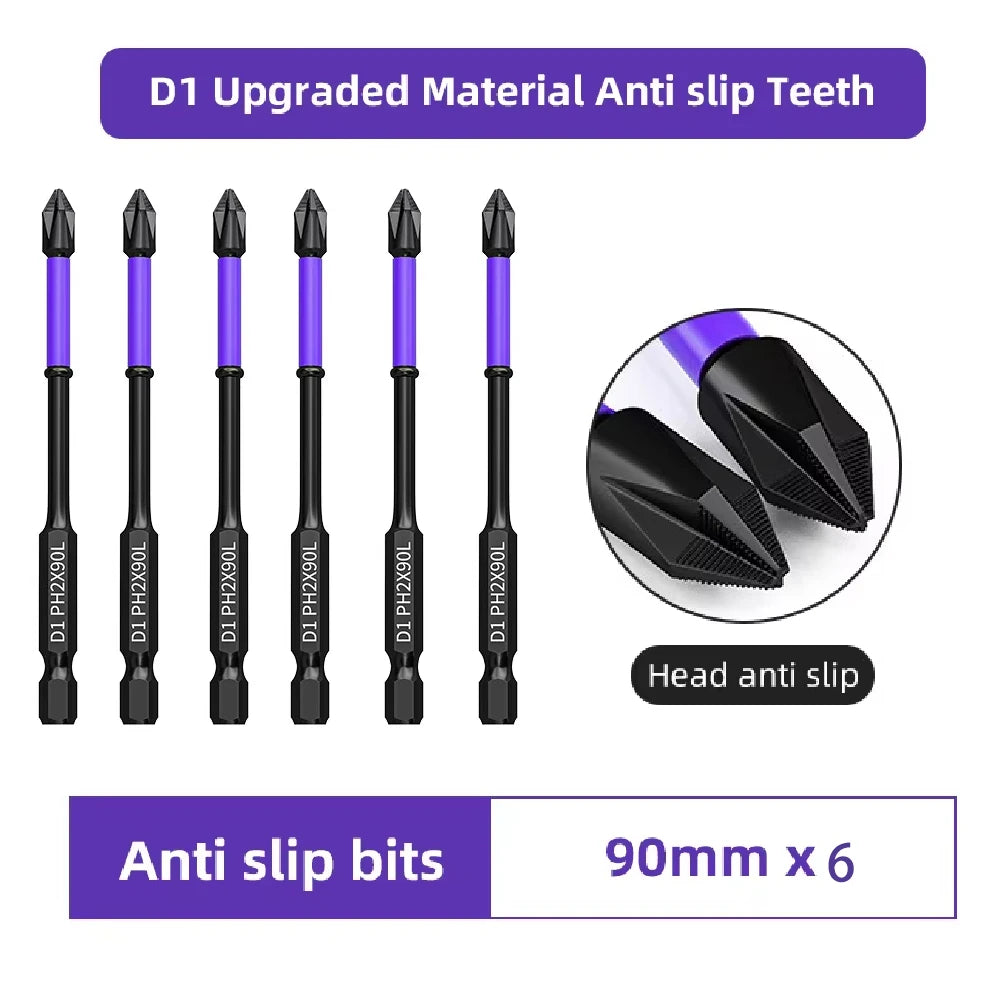6PC Upgraded High Hardness And Strong Magnetic Bit 25/65/70/90/150mm Non-slip Cross High Hardness Electric Hand Drill Screw Set