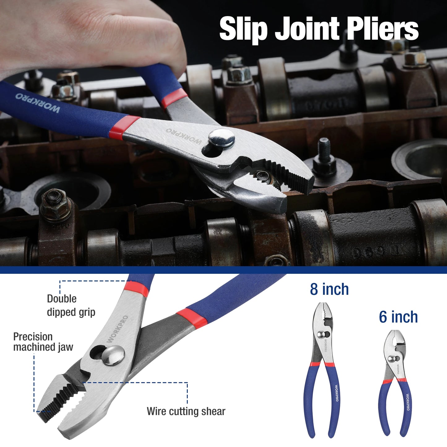 WORKPRO 7-Piece Pliers Set – Groove Joint, Long Nose, Slip Joint, Linesman & Diagonal Pliers | Complete DIY Hand Tool Kit