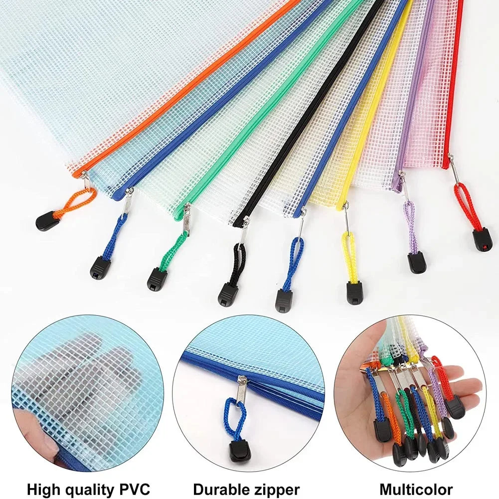 1/3pcs PVC transparent waterproof mesh zipper file bag Mesh zipper archive bag Storage office supplies Household storage bag