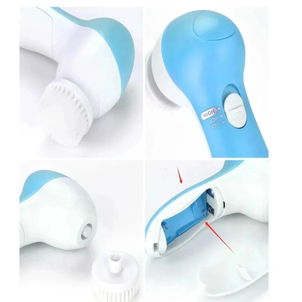5-in-1 Electric Facial Cleansing Brush Set Multi-functional Skin Care Massage Tool Face Exfoliator Blackhead Remover Deep Cleans