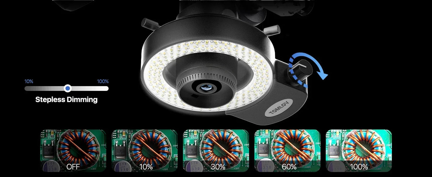 TOMLOV DM602 Digital Soldering Microscope 2000X – 10.1" Screen, 3 Lenses, 144-LED Ring Light | Coin & PCB Repair