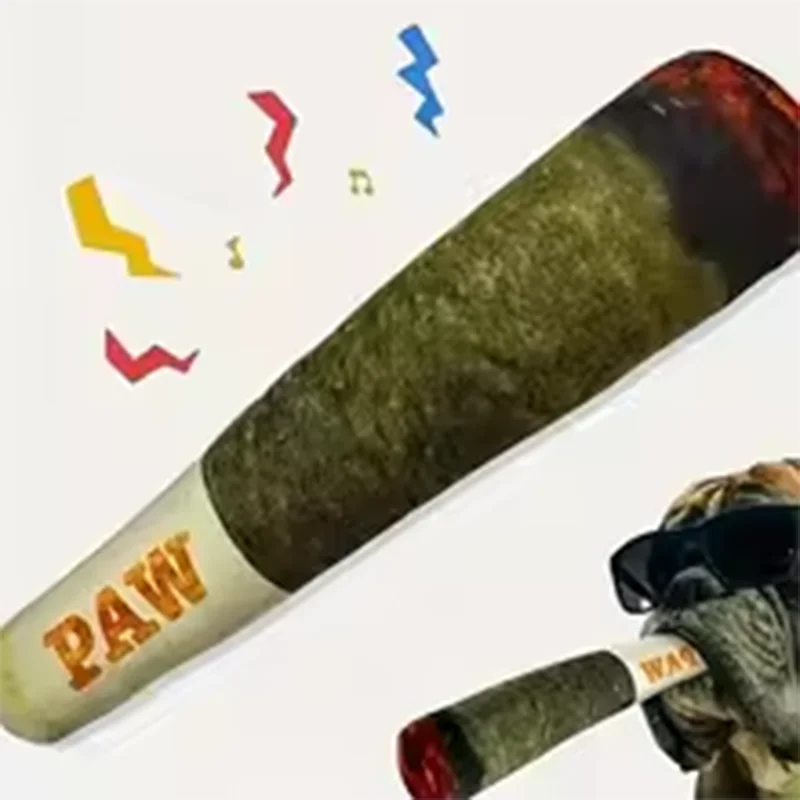 Funny Cigar Plush Dog Toy - Stuffed Squeaky Birthday Gift