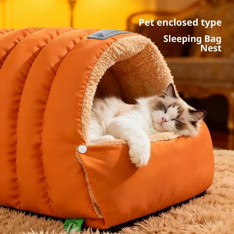 Semi-Enclosed Cat Cave Bed - Washable Winter Cat House with Non-Slip Base - photo 4