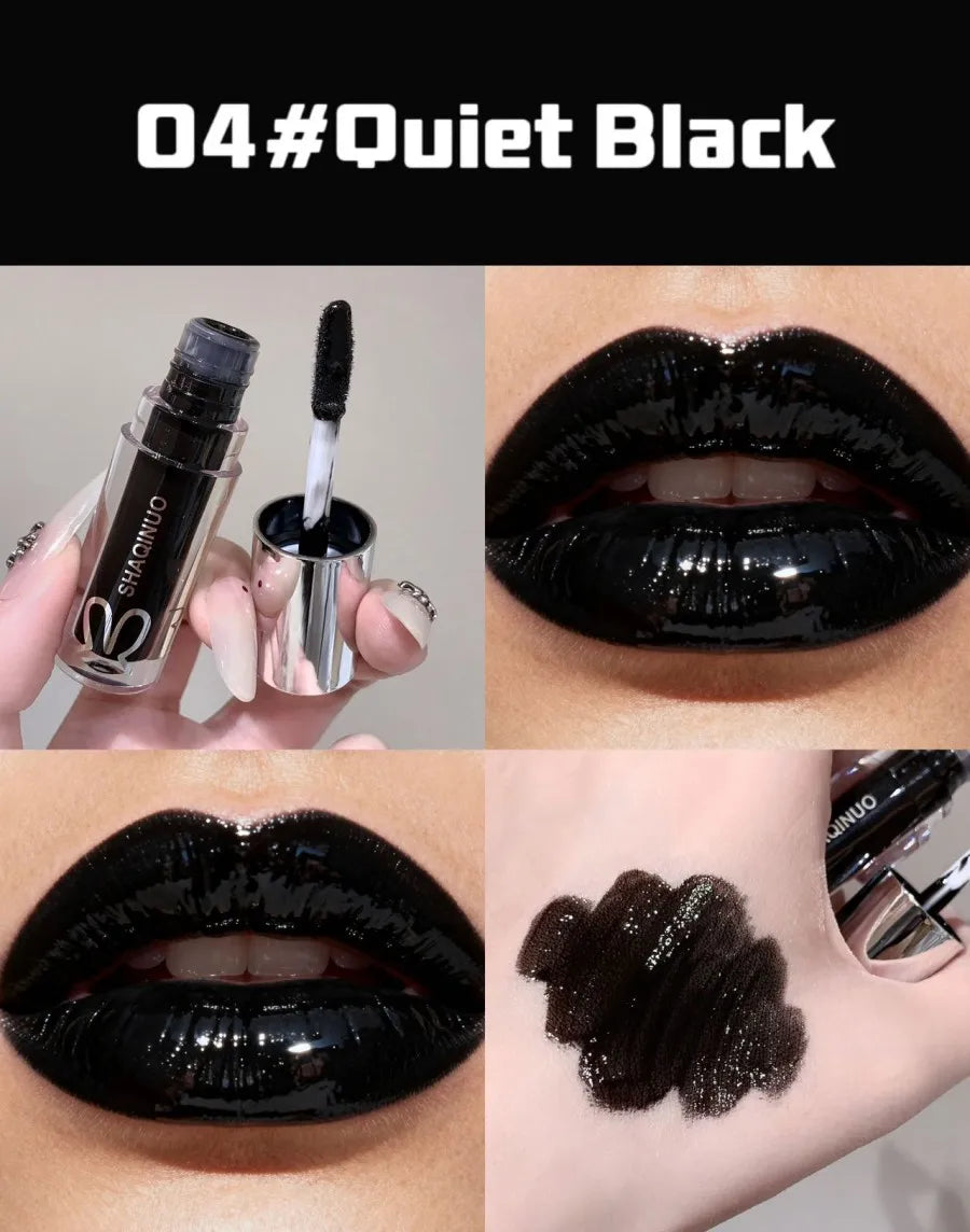 SHAQINUO Water Light Mirror Lip Gloss Lasting Moisturizing Cool Black Silver Gray Pearlescent Fine Sparkling Lipstick Lip Oil