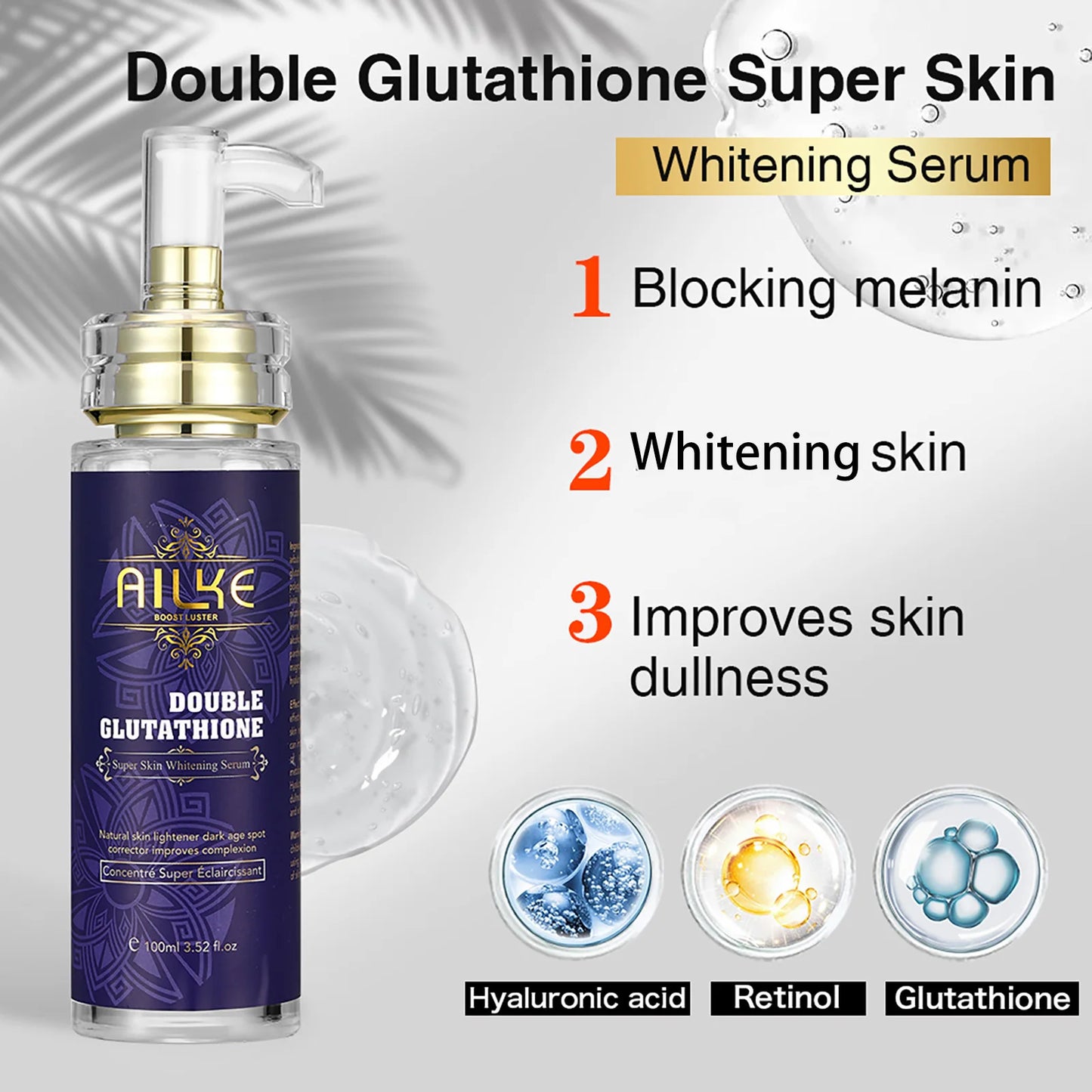 AILKE Double Glutathione Whitening Skin Care, Lightening, Remove Dark Spots, Skin Radiant, Moisturizing, Hydrating, Smooth